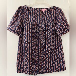 EUC Lilly Pulitzer horsebit Finley silk top L’il Bit 8